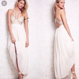 Free People Sacred Geometry Maxi Dress Wedding Embroidery Open Back Ivory Gown 4